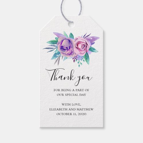 Purple and pink flowers Floral wedding thank you Gift Tags