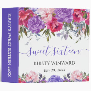 Purple and Pink Flowers Sweet 16 Photo Album 3 Ring Binder