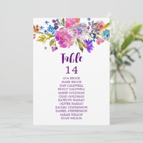 Purple and Pink Flowers Table Number Seating Chart