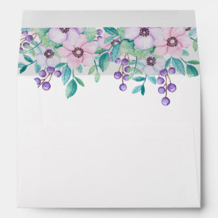 Purple and pink flowers. Watercolor floral wedding Envelope
