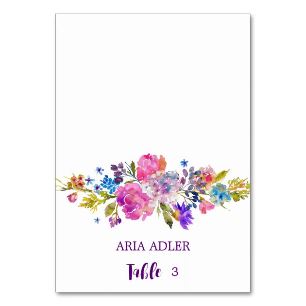Purple And Pink Flowers Wedding Escort Place Cards