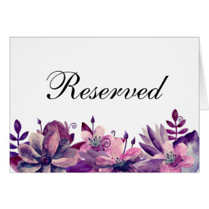 Purple and pink flowers. Wedding reserved sign Cards