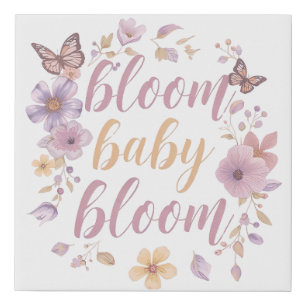 Purple and Pink Flowers with Gold Script Faux Canvas Print