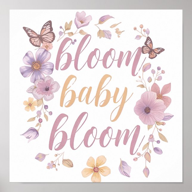 Purple and Pink Flowers with Gold Script Poster (Front)