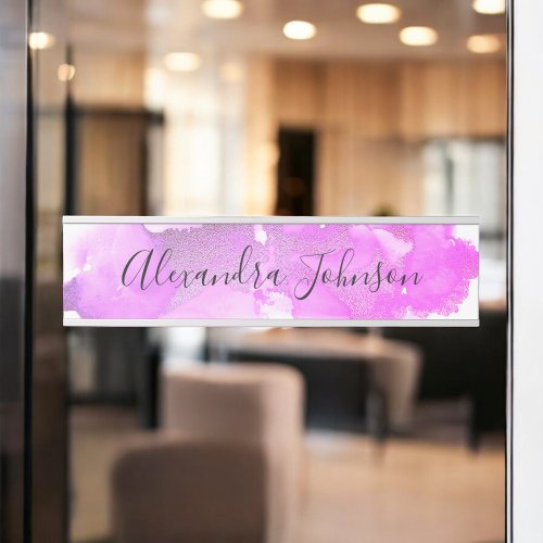 Purple and Pink Foil Wash Girly Desk Name Plate