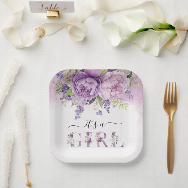 Purple And Pink Garden Flowers Girl Baby Shower Paper Plates (Wedding)