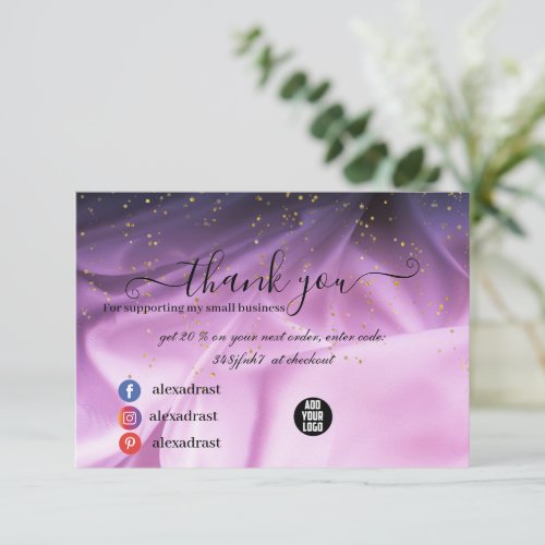 Purple and pink glitter thank you card