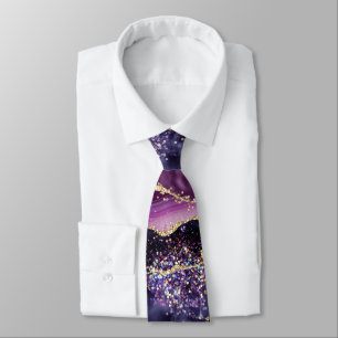 Purple and pink glittery agate pattern neck tie