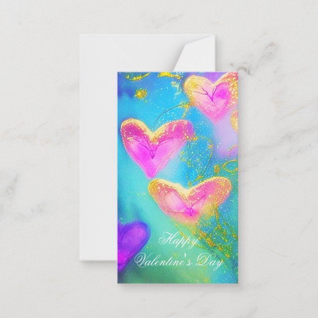 Purple and pink glittery hearts kids valentine  note card (Front)