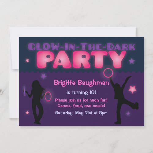 Purple and Pink Glow in the Dark Party Invitation