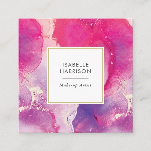 Purple and pink gold watercolor ink business card