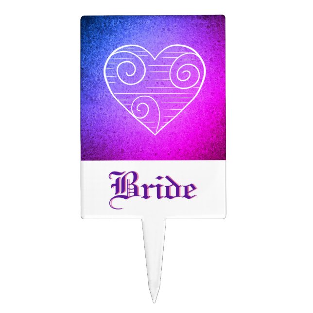 Purple And Pink Heart Bride Cake Topper (Front)