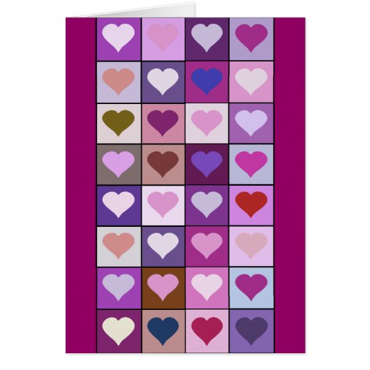 Purple and Pink Heart Squares Cards (Front)
