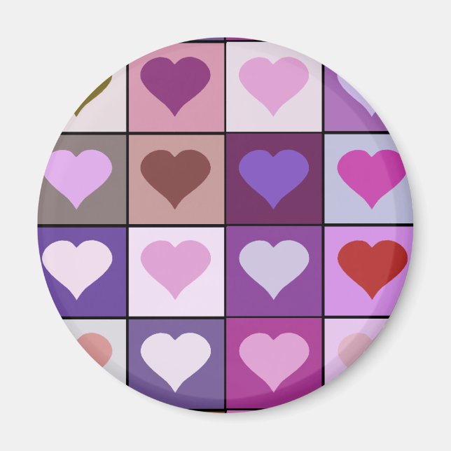 Purple and Pink Heart Squares Magnet (Front)
