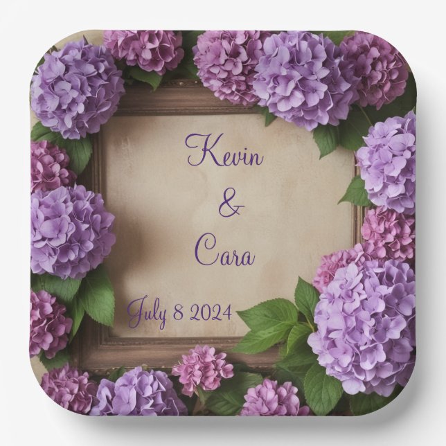 Purple and Pink Hydrangeas Paper Plates (Front)