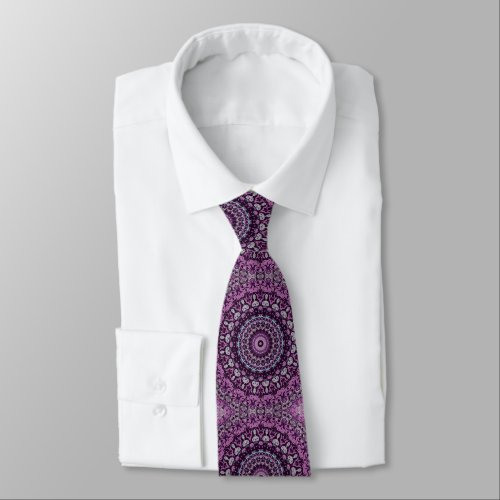 Purple and Pink Kaleidoscopic Medallion Pattern Neck Tie