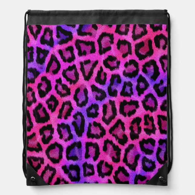 Purple and pink leopard print drawstring bag (Front)