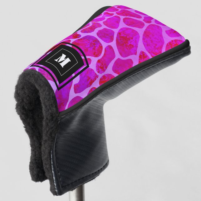 Purple and Pink Leopard Print Monogram Golf Clubs Head Cover (3/4 Front)
