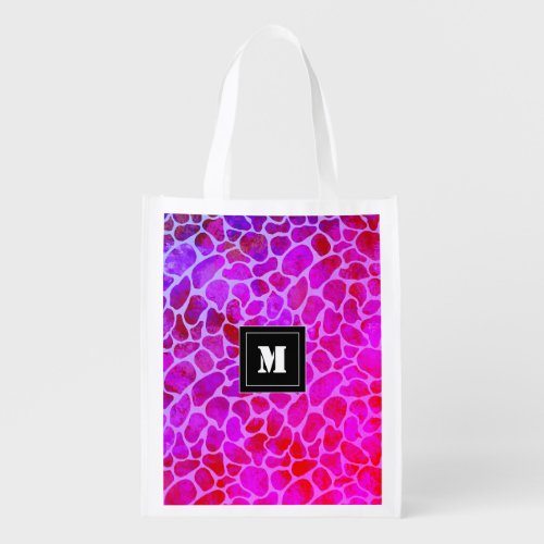 Purple and Pink Leopard Print Monogram  Grocery Bag