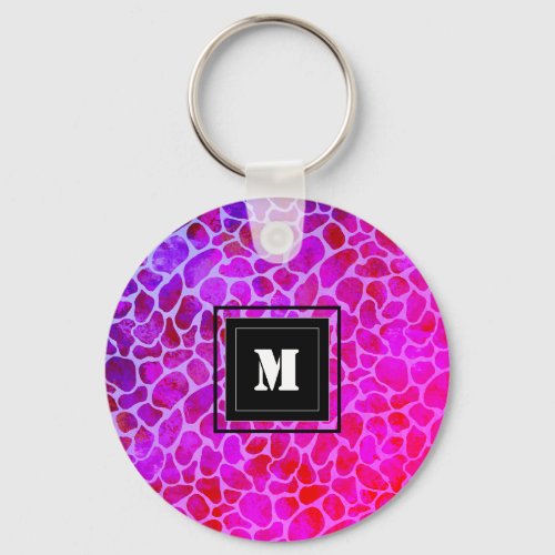 Purple and Pink Leopard Print Monogram  Keychain