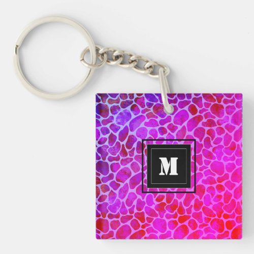 Purple and Pink Leopard Print Monogram  Keychain