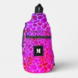 Purple and Pink Leopard Print Monogram Sling Bag