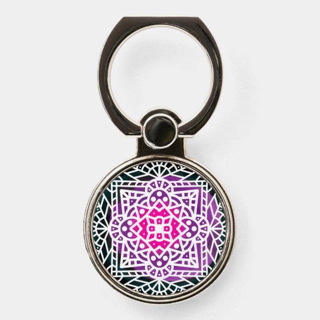 Purple and Pink Mandala Abstract Colorful    Phone Ring Stand (Front)