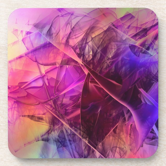 Purple and Pink Modern Abstract Fractal Design Drink Coaster (Front)
