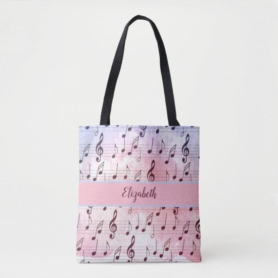 Purple and pink music note  tote bag