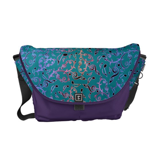Purple and Pink Music Notes Pattern On Teal Bag