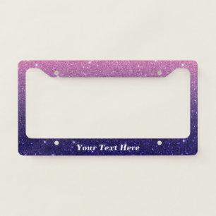 Purple and Pink Ombre Custom Text glitter License Plate Frame