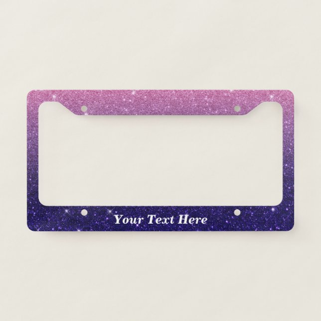 Purple and Pink Ombre Custom Text glitter License Plate Frame (Front)