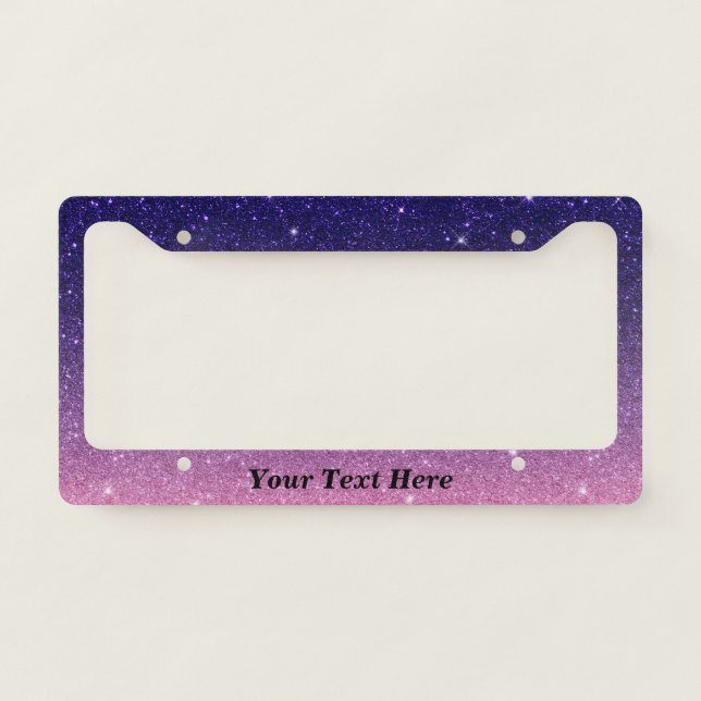 Purple and Pink Ombre Custom Text glitter License Plate Frame (Front)