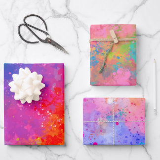 Purple and Pink Paint Splatter Wrapping Paper Sheets