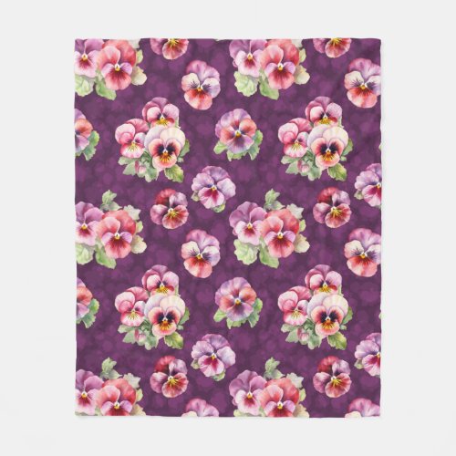 Purple and pink pansies fleece blanket