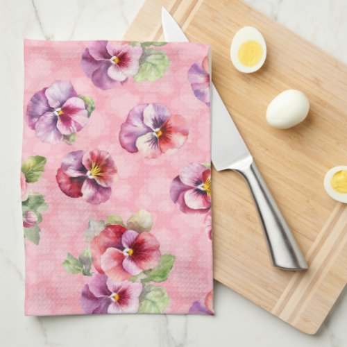 Purple and pink pansies kitchen towel