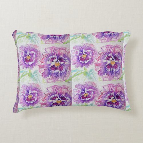 Purple and Pink Pansy Pansies Watercolor Cushion