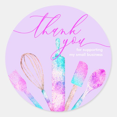 Purple and Pink Pastry chef bakery thank you Classic Round Sticker