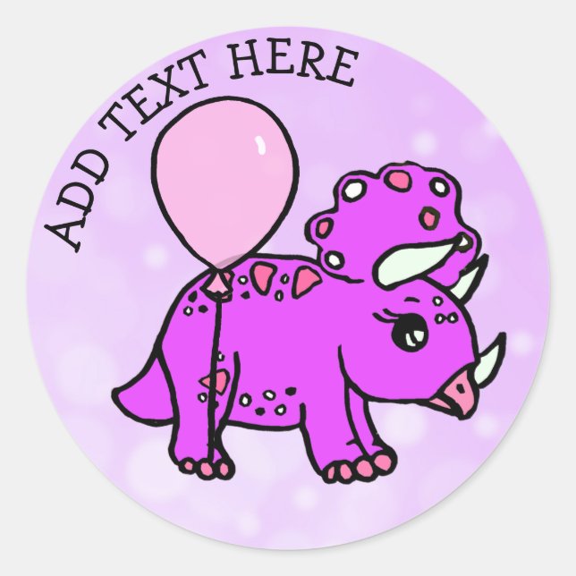 Purple and Pink Personalized Dinosaur Birthday Classic Round Sticker (Front)