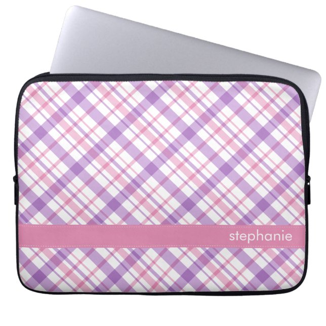 Purple and Pink Plaid Pattern Laptop Sleeve (Front)