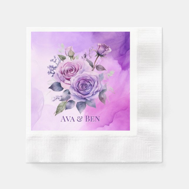 Purple and Pink Rose Alcohol Garden Wedding Napkins (Front)