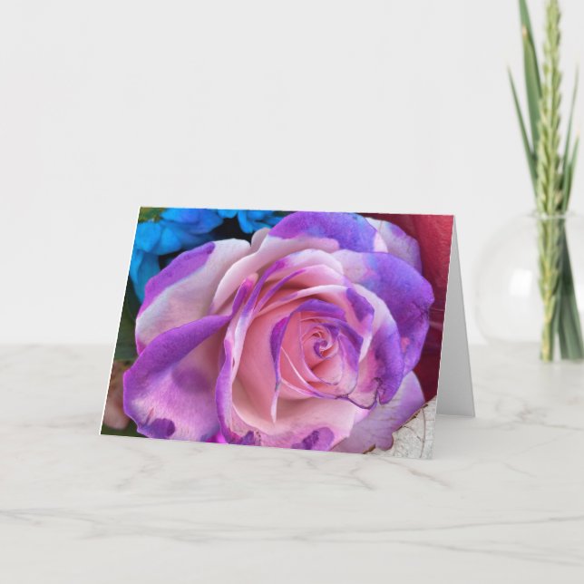 Purple and Pink Rose Blank Card (Front)