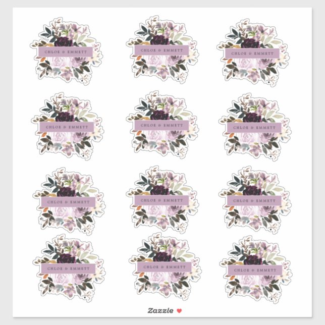 Purple and Pink Rose Floral Wedding Sticker (Sheet)