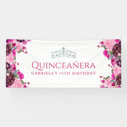 Purple and Pink Rose Quinceanera Banner