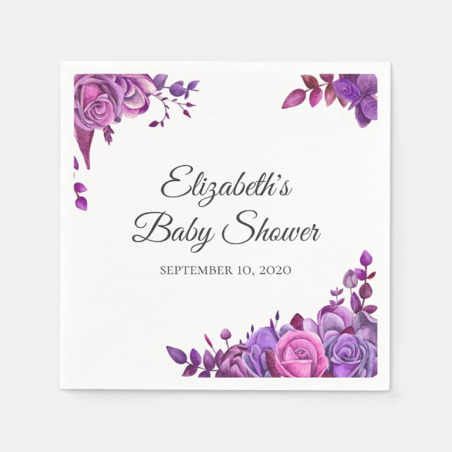 Purple and pink roses. Floral lilac baby shower Napkins (Front)