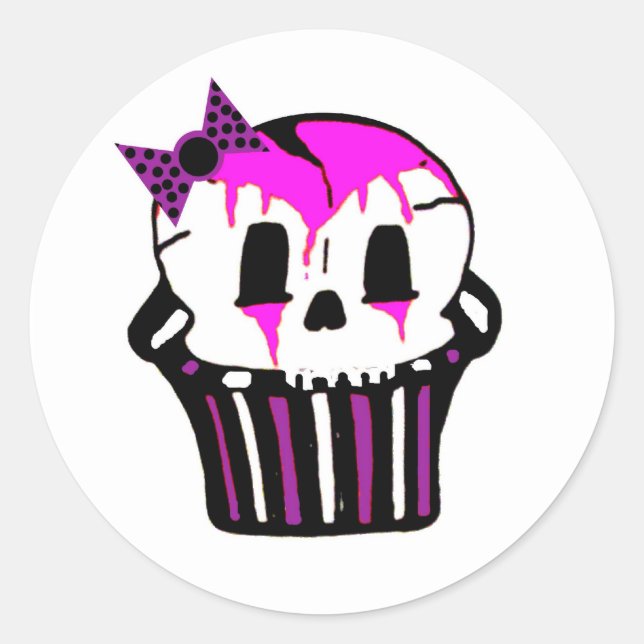 purple and pink skull cupcake classic round sticker (Front)
