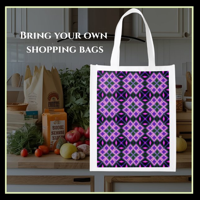 Purple and Pink Square Pattern Grocery Bag (Creator Uploaded)