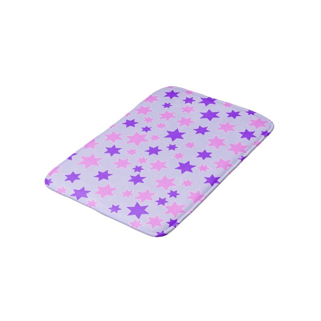 Purple and Pink Stars Bathroom Mat (Angled)