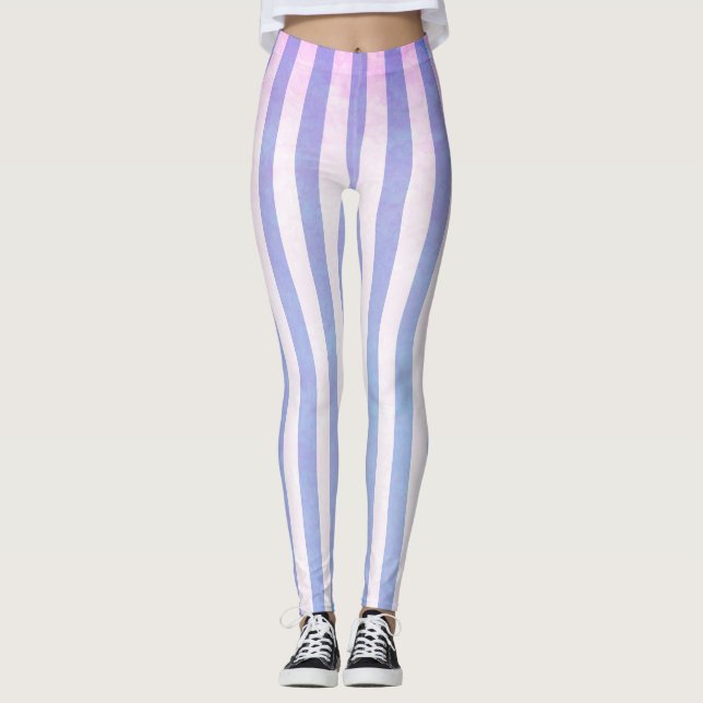 Purple And Pink Stripes Leggings (Front)