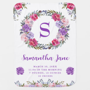 Purple and Pink Summer Flowers Baby Stats Blanket